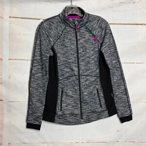 Tangerine Fleece Active Jacket Size Small Heather Gray/Black Full Zip Long Sleev